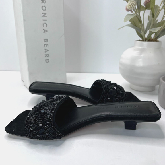 Veronica Beard Finlee Beaded Suede Slide Sandals Black Women’s US 7 M NWB - Picture 6 of 11